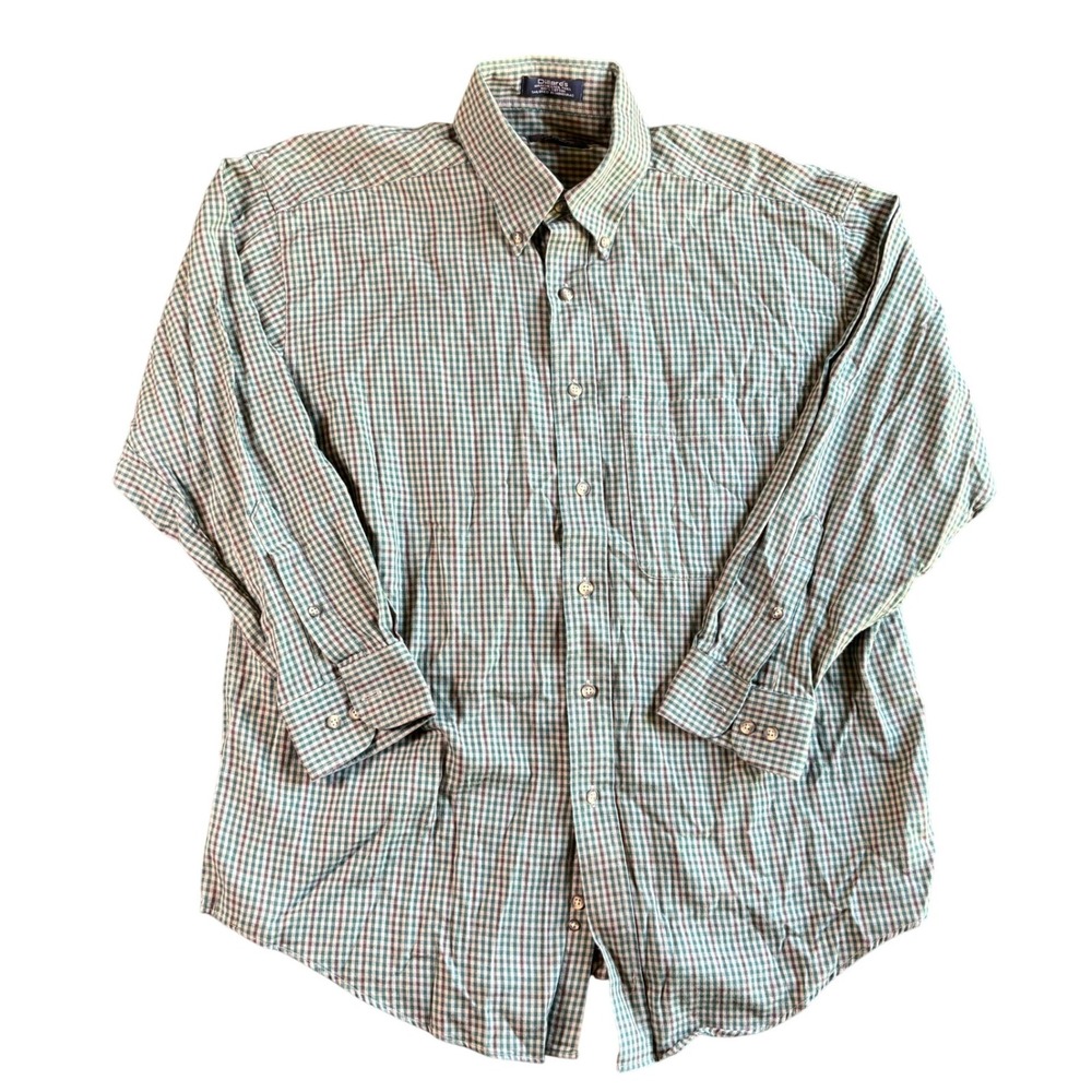 Roundtree & Yorke Mens Green Gingham Cotton Twill Button Down Shirt 16.5 32/33